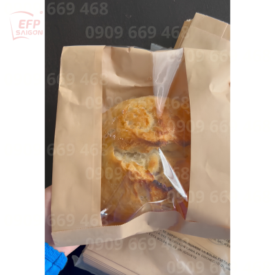 Túi Giấy Đựng Bánh Mì Hoa Cúc Có Cửa Sổ PET – Túi Kraft Bakery In Logo
